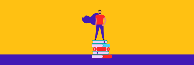 um professor com capa de super herói após um excelente processo de contratação de professores