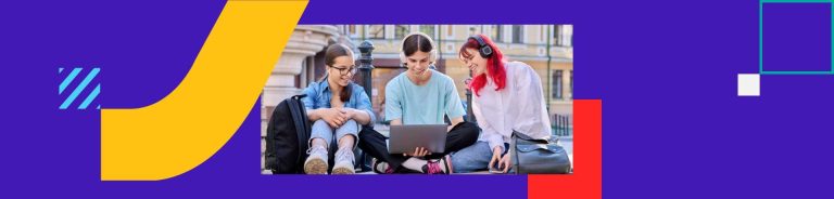 Template de neurociencia e o aprendizado na era digital, imagem com alunos olhando o computafor