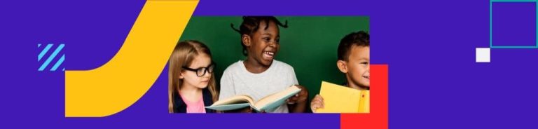 Campanha de incentivo à leitura na escola com alunos lendo livros