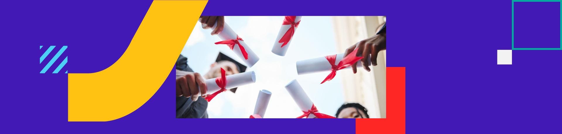 Imagem sobre certificação internacional, com estudantes segurando diplomas em uma composição visual do Edify. A peça reforça a conquista da proficiência em inglês e o valor das certificações para a trajetória acadêmica dos alunos.