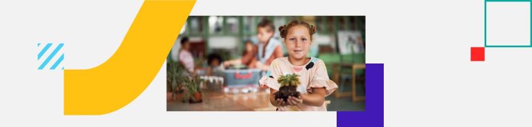 template de criança plantando em um colegio com construtivismo